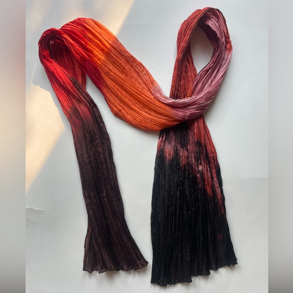 Vibrant Red and Orange Pleated Scarf gradient scarf long shawl